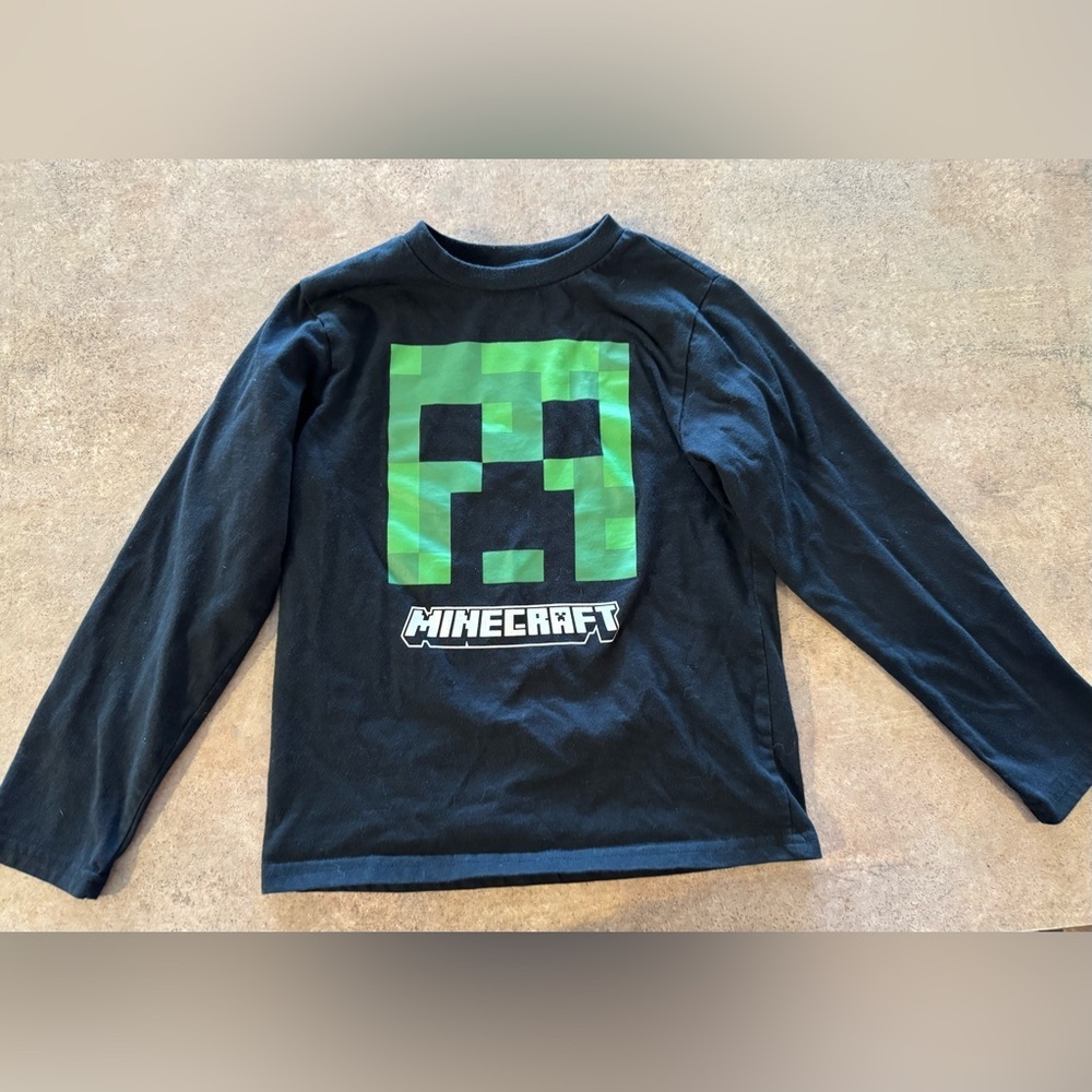 Minecraft -Black and Green Long Sleeve Kids Shirt